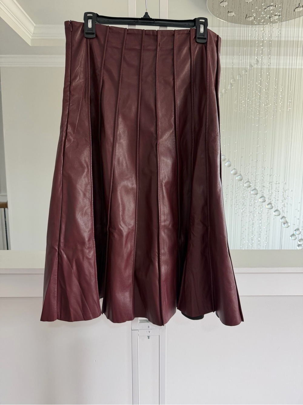 Commense Burgundy Pleated Faux-Leather Midi Skirt - Picture 4 of 8